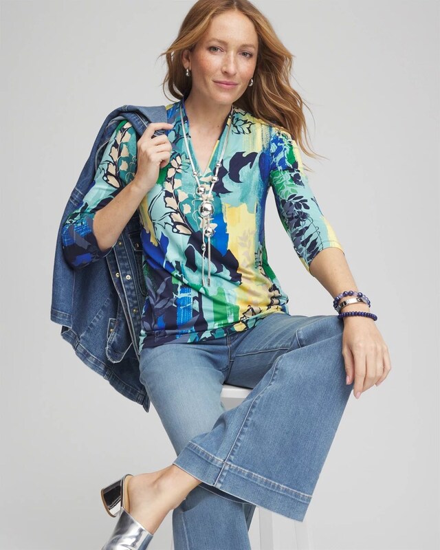 Touch of Cool Printed V-Neck Top - image 2